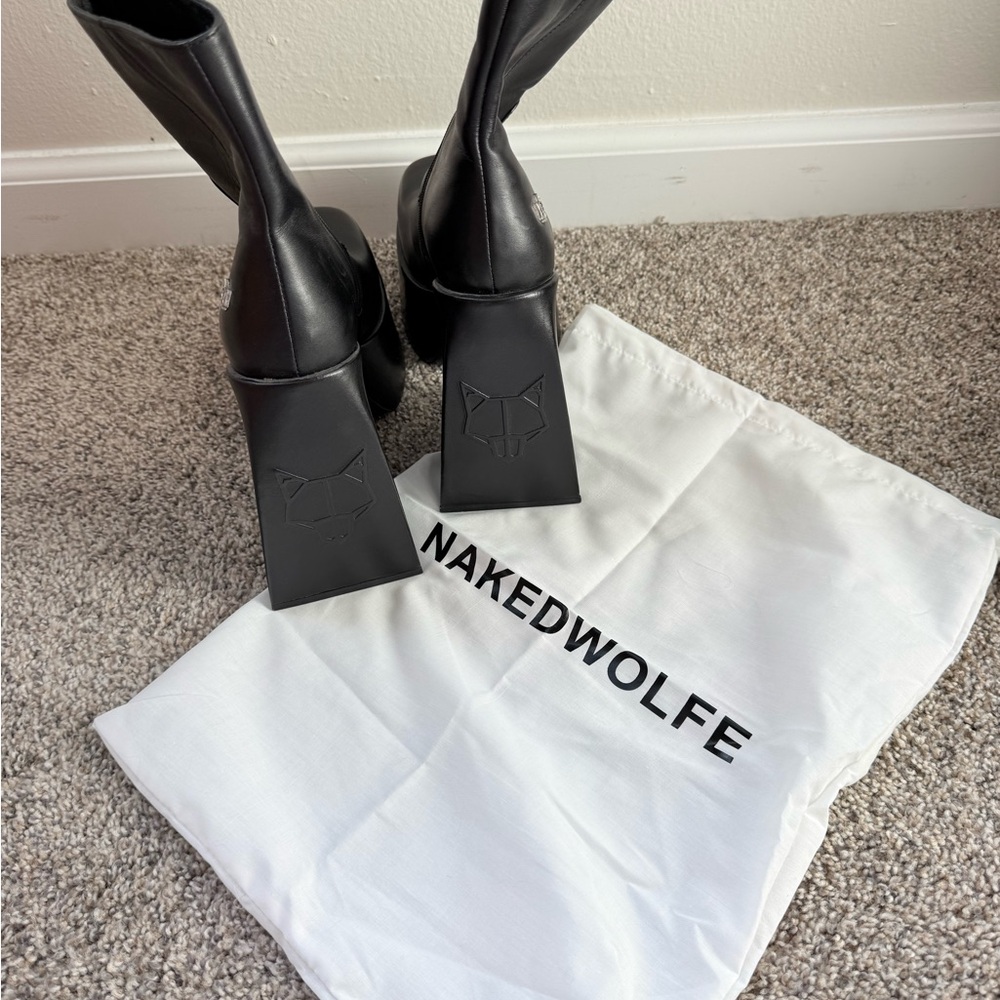 Naked Wolfe Black Square Heel Boots